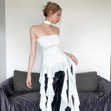 2025 New Pure Hottie Wind Lotus Side Splicing Ribbon Braid Vest Woman Slimming Irregular Top HZ1208