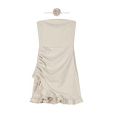 One-Word Shoulder-To-Shoulder Tective Dress Female Autumn Temperament Flowers Pure Desire To Collect Waist Lotus Leaf Side Skirt Sexy Ass Skirt HZ1208