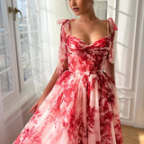 Sexy Women's New Rope Slings To Close The Waist Shredded Floral Dress HZ1208