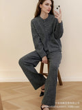 Hot Loose Knitting Suit Women 2025 Autumn And Winter New Round-Neck Cardigan Sweater + Wide Leg Pants HZ1208