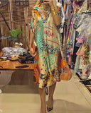 2025 Explosion Casual Leopard Color Print Deep V Dress HZ1208