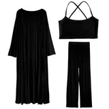 2025 Lazy Wind Loose Long Open Shirt Plus Short Skirt Suit Women's Sling Vest Trousers Three-Piece Set HZ1208