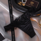 Solid Color After The Hollow Strap Lace Side Thong Spliced Ice Silk Cotton Crotch Low-Rise Lady T-Trousers T-Trousers HZ1208