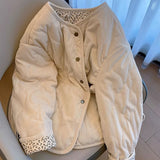 Design Sense Lints Spliced Broken Flower Lingge Cotton Coat Women's New Relaxed Leisure Cotton Coat In Winter HZ1208