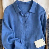 French Linen Shirt Women's Summer Thin Old Money Liner Shirt Long Sleeve Sunscreen Cotton Top HZ1208