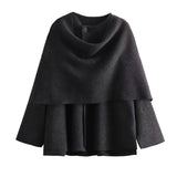 Autumn New With Asymmetric Scarf Short Loose Knit Coat HZ1208