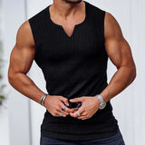 Summer Knitting Vertical Stripe Fitness And Leisure Vest Men's I-Word V-Neck Wide Shoulder Vest HZ1208