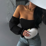 Fashion Sexy Hottie Body Fish Bone Bra Splicing Bubble Sleeve Niche Design Long-Sleeved Corset HZ1208