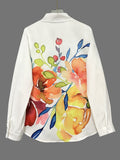 2025 New Ink Flower Print Elegant Open Shirt Pocket Shirt HZ1208