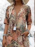 2025 Fashion New Printed Lace V-Neck Short-Sleeved Dress HZ1208