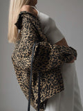 2025 New Retro Leopard Print Niche Collar Denim Jacket Spring Fashion Loose Trend Jacket HZ1208