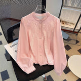 French White Shirt Female Senior Spring And Autumn 2025 New Good-Looking Lace Long-Sleeved Beautiful Shirt Top HZ1208