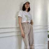 2025 Summer Abstract Aesthetic Print T-Shirt Women's Cotton Soft Loose Basic Top Ins T-Shirt HZ1208