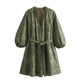 2025 Women's Long-Sleeved Loose Hollow Lace Dress 2035 HZ1208