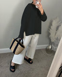 2025 Hot Loose Long-Sleeved Open-Fork T-Shirt Women's Solid Color 100% Cotton Top Spring And Summer Women's Clothing HZ1208