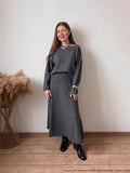 2025 New Lazy Wind Loose Top + Fishtail Dress Set Women's Round Collar Knitting Set Bright HZ1208