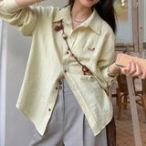 Embroidery Design Languid Shirt Spring And Autumn Fashion Casual Long Sleeves New Casual Temperament Shirt Loose Coat HZ1208