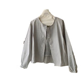 Spring And Autumn Korean Version 2025 New Small Short-Sleeved Shirt Women With Literary And Artistic Round Collar Top HZ1208