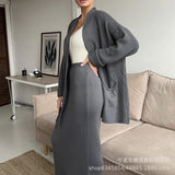 Women's Sweater Set Autumn/Winter New Sweater Cardigan Women's Loose Belt High-Waisted Skirt Fashion Knitwear HZ1208