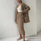 Women's Sweater Set Autumn/Winter New Sweater Cardigan Women's Loose Belt High-Waisted Skirt Fashion Knitwear HZ1208