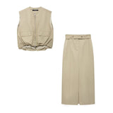 Autumn New Folded Loose Vest 0518251 Straight Skirt 8710060 HZ1208