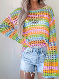 Spring/Summer 2025 New Stitched Knitted Shirt Loose-Colored Round-Necked Striped Sweater HZ1208