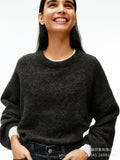 Lazy Soft-Gried Gray Sweater Woman 2025 Autumn And Winter Loose Thick Sheep Velvet Collar Knitted Shirt HZ1208