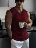 Summer Knitting Vertical Stripe Fitness And Leisure Vest Men's I-Word V-Neck Wide Shoulder Vest HZ1208