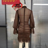 Simple And Generous Dress Women's Summer 2025 New V Tie With Long Sleeves To Close The Waist Shirt Skirt Chiffon Short Skirt HZ1208