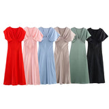 Spring New Silk Hyssin V-Neck Fan Flute Dress 2330399 HZ1208