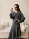 Hot Loose Knitting Suit Women 2025 Autumn And Winter New Round-Neck Sweater + Fishtail Skirt Real Shot HZ1208