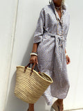 2025Wish Explosion Autumn Five-Sleeve Striped Sides On Both Sides Of The Fork Shirt Dress Woman HZ1208