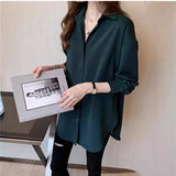 Large-Size Women's Chiffon Shirt Women's Spring And Autumn New Large-Size Loose Long-Covered Ass Solid-Colored Shirt Shirt HZ1208