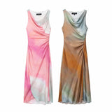 Summer New Tie-Dye Printing Folds Open Fork Fan Dress 8346201 HZ1208