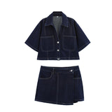 Spring New Pocket-Dressed Denim Shirt 7484064 Double Skirt 7484062 HZ1208