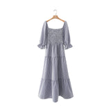 2025 Women's Lattice Long Short-Sleeved Dress 9911 HZ1208