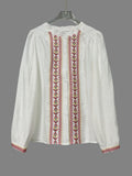 Vintage Ethnic Embroidered Long-Sleeved Holiday Shirt Lantern Sleeve New Women's Top Women's Spring Dress HZ1208
