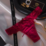 Solid Color After The Hollow Strap Lace Side Thong Spliced Ice Silk Cotton Crotch Low-Rise Lady T-Trousers T-Trousers HZ1208