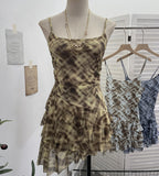 Real Shooting Mesh Yarn Irregular Rivet Vest Dress Women 2025 Summer Dress New Lotus Edge Sleeveless Top 1273 HZ1208