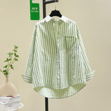 Pure Cotton Thin Striped Shirt Women Long Sleeve Fashion Korean Casual Loose Shirt Women Wear Sunscreen HZ1208