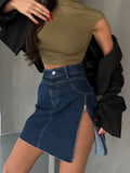 Personality Trend Hottie Retro Washing Water High Waist Side Open Zipper Denim Short Skirt A Word Half Skirt HZ1208
