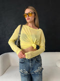 2025 New Sexy Soft Leier Out-Shoulder Long-Sleeved T-Shirt Women's Transparent Top HZ1208